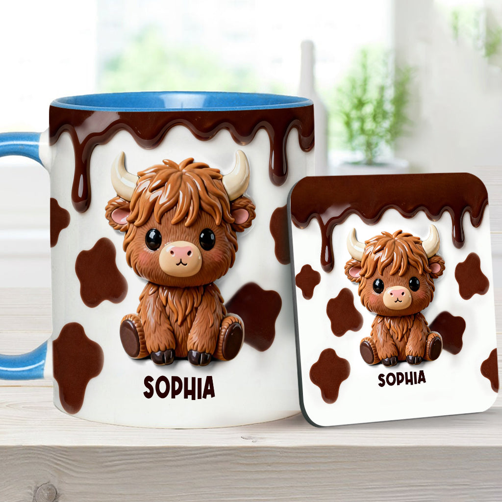 Love Highland Cows - Personalized Highland Cow Accent Mug & Coaster
