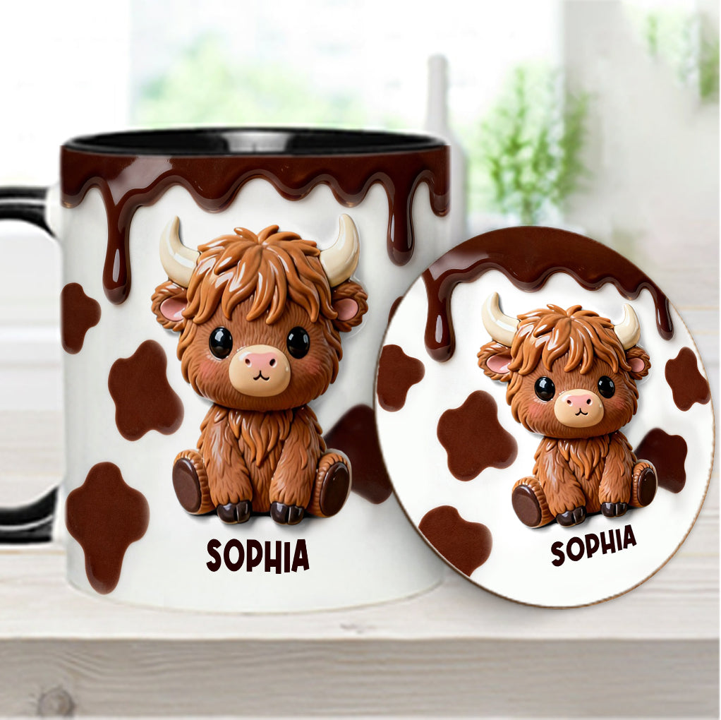 Love Highland Cows - Personalized Highland Cow Accent Mug & Coaster