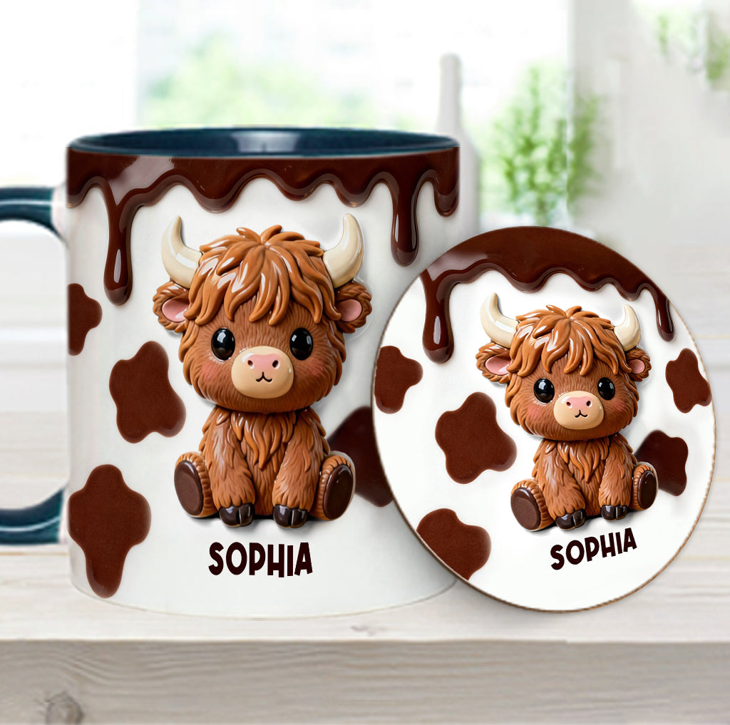 Love Highland Cows - Personalized Highland Cow Accent Mug & Coaster
