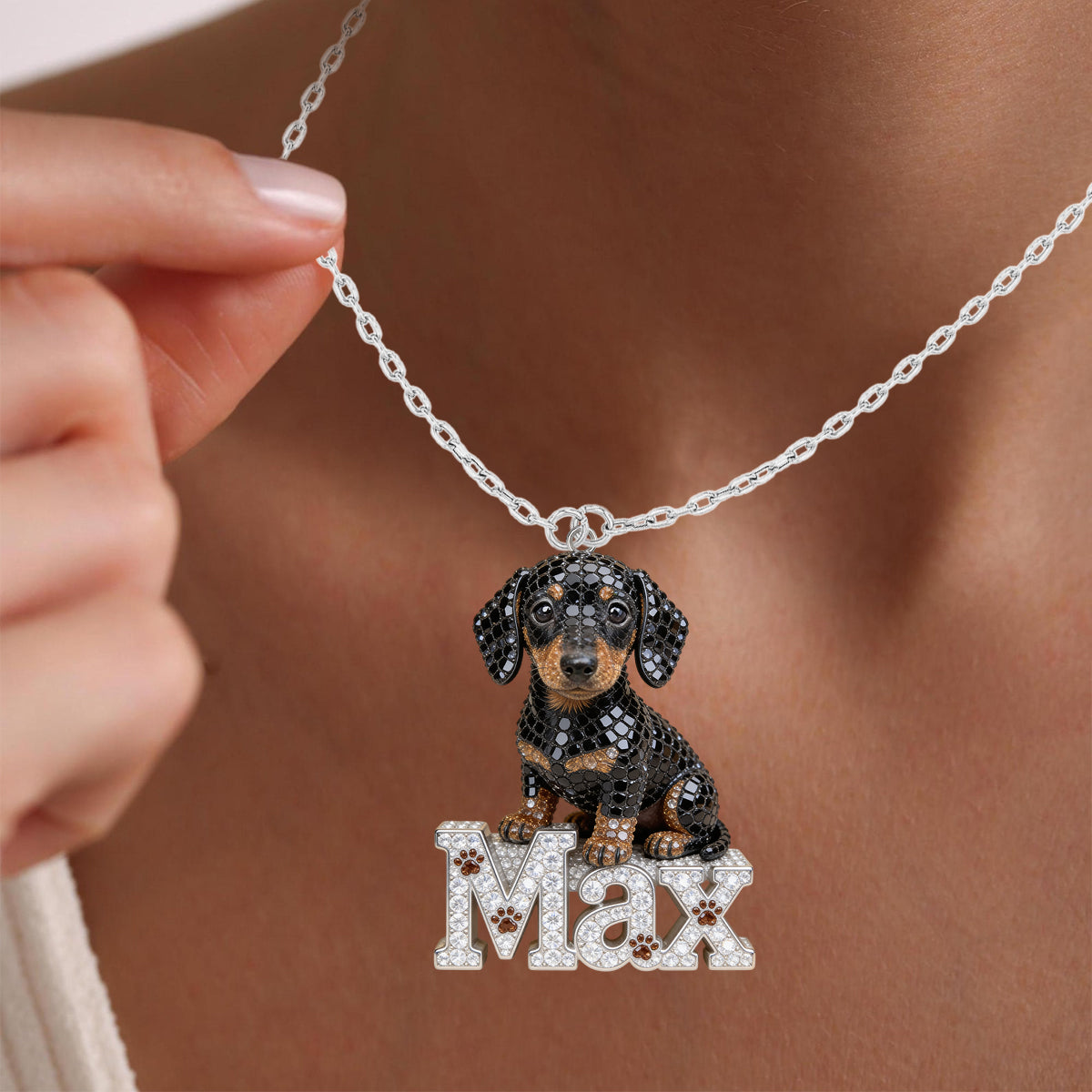 Pet Mom Gift, Dog Lover Gift - Personalized Dog Shaped Metal Pendant Necklace