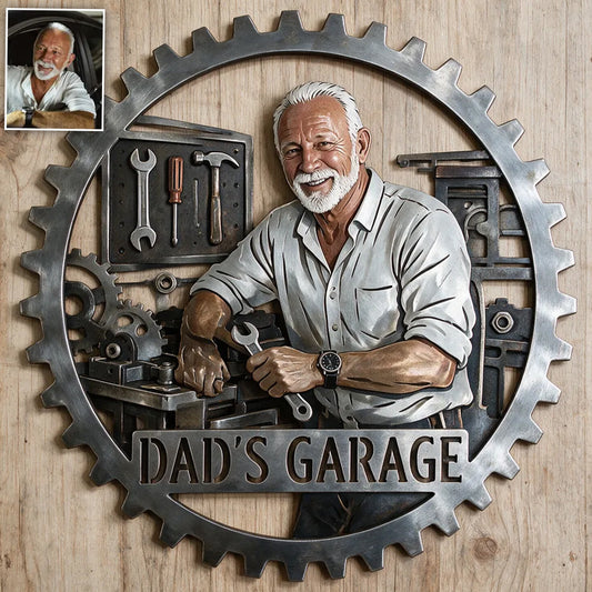 Gear Frame Garage Decor Sign - Personalized Garage 3D Printed Cut Metal Sign