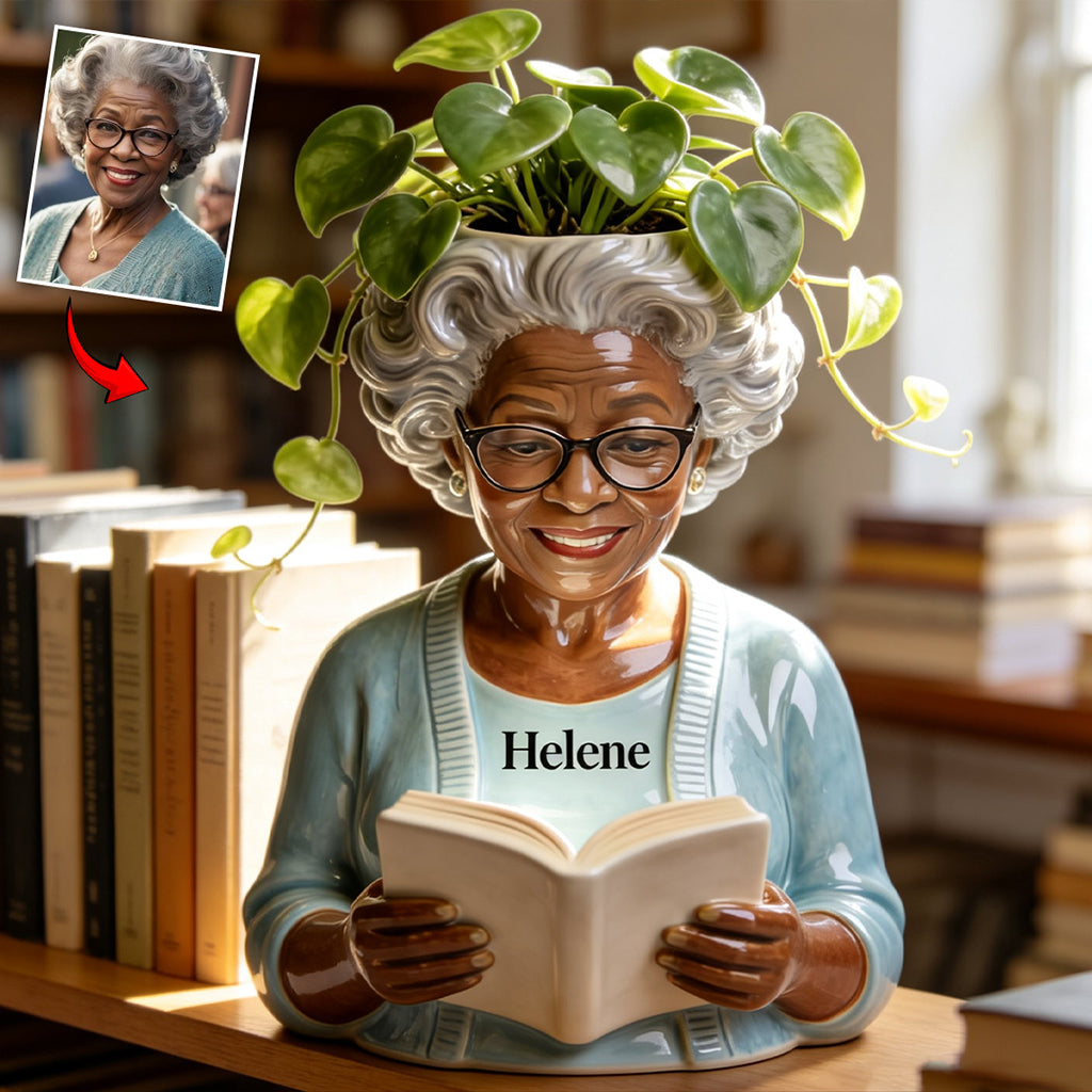 Reading Lady Plant Pot - Personalized Book Acrylic Pot