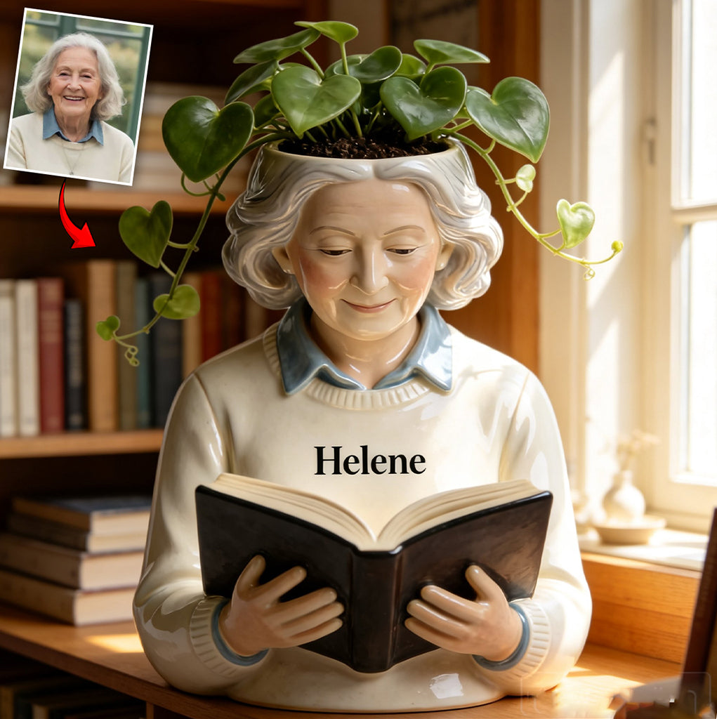 Reading Lady Plant Pot - Personalized Book Acrylic Pot