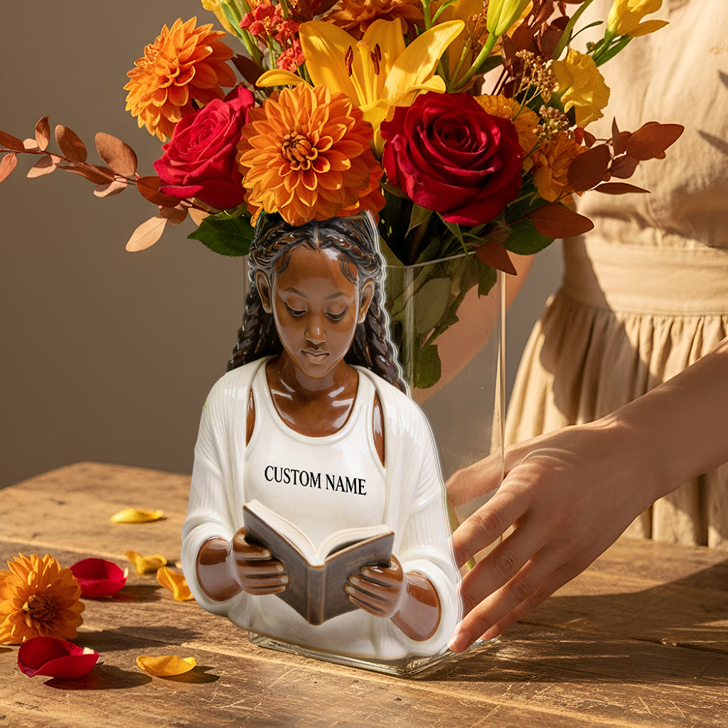 Reading Lady Plant Pot - Personalized Book Acrylic Pot