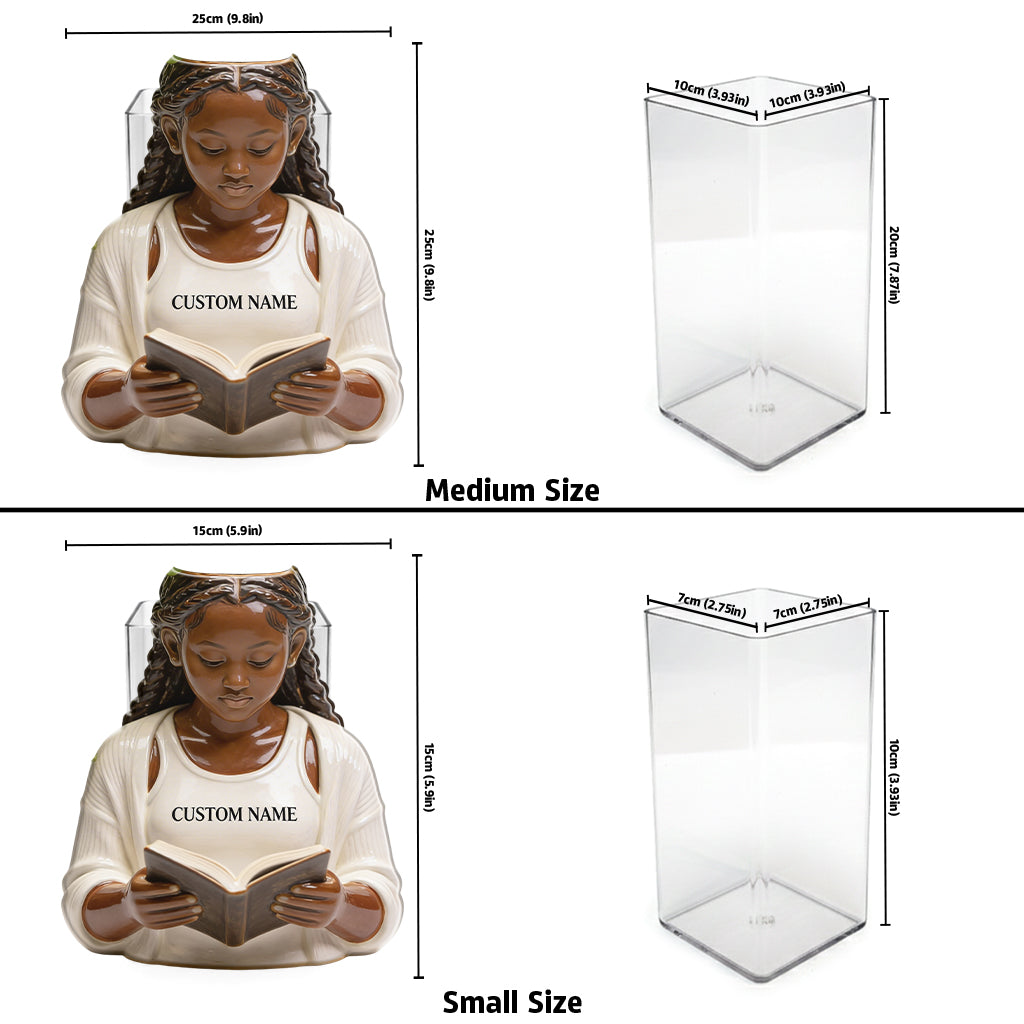 Reading Lady Plant Pot - Personalized Book Acrylic Pot