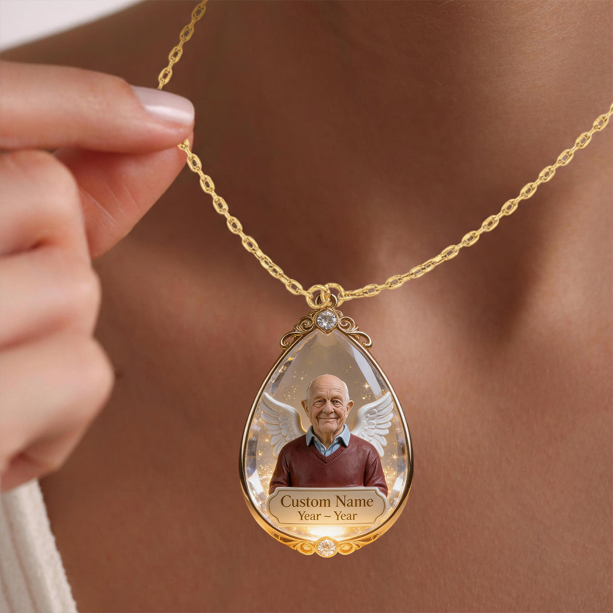Sympathy Tear-Drop Gift - Personalized Memorial Shaped Metal Pendant Necklace