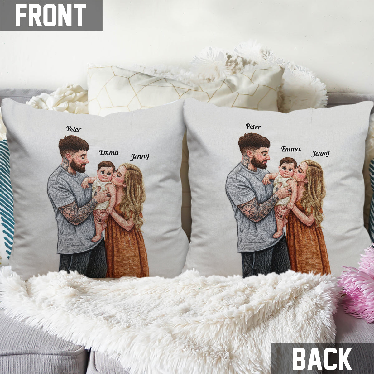 Upload Family Photo - Personalized Family Throw Pillow