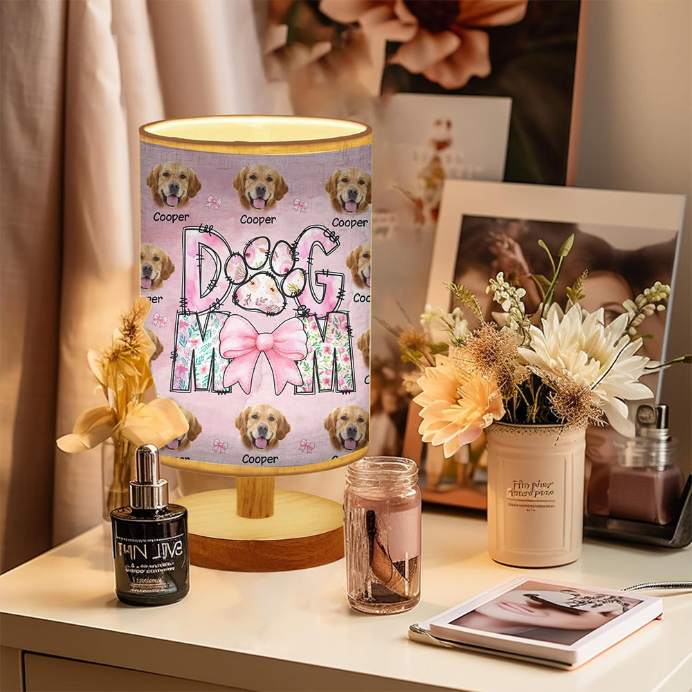 Floral Dog Mom - Personalized Dog Table Lamp with Wood Base