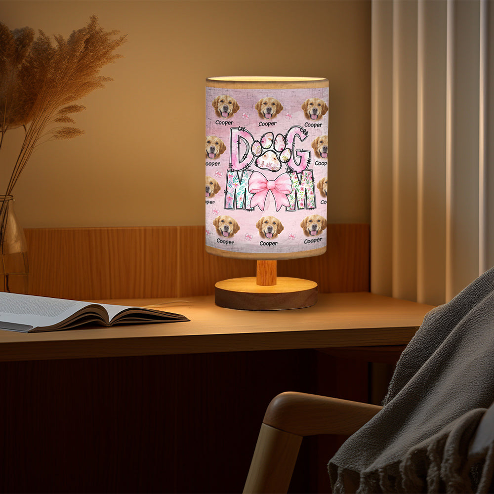 Floral Dog Mom - Personalized Dog Table Lamp with Wood Base