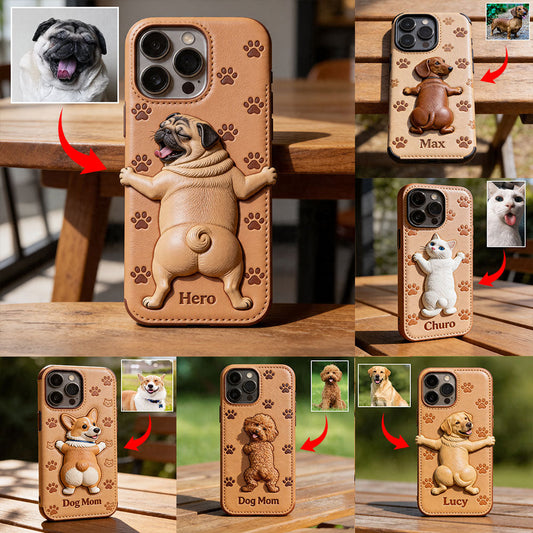 Pet Mom, Dog Lovers Gift Idea - Personalized Dog 3D Embossed Leather Phone Case