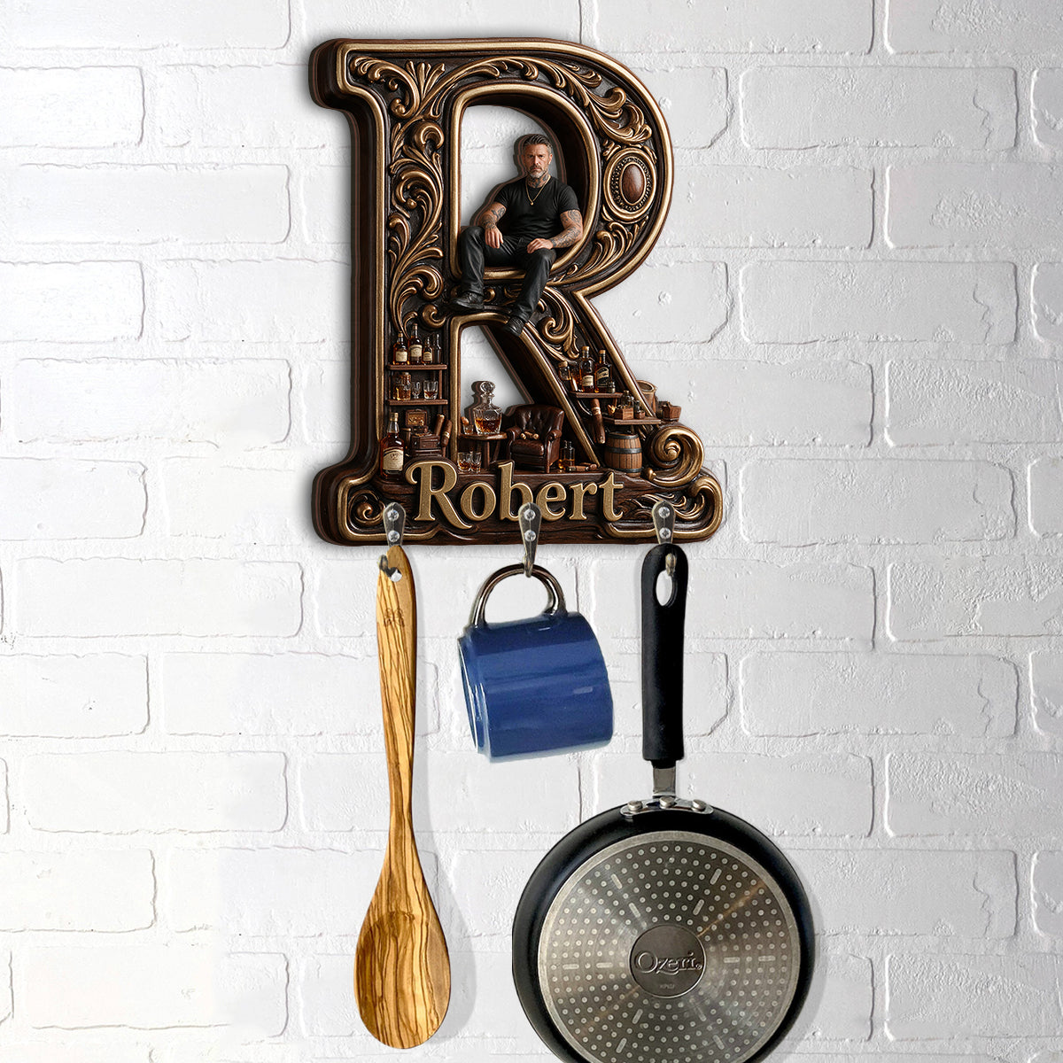 Any Photo Monogram Key Holder - Personalized Real Men Custom Shaped Hanging Rack