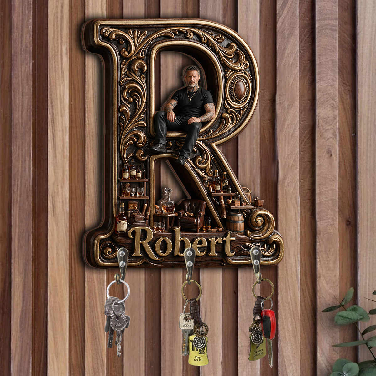 Any Photo Monogram Key Holder - Personalized Real Men Custom Shaped Hanging Rack