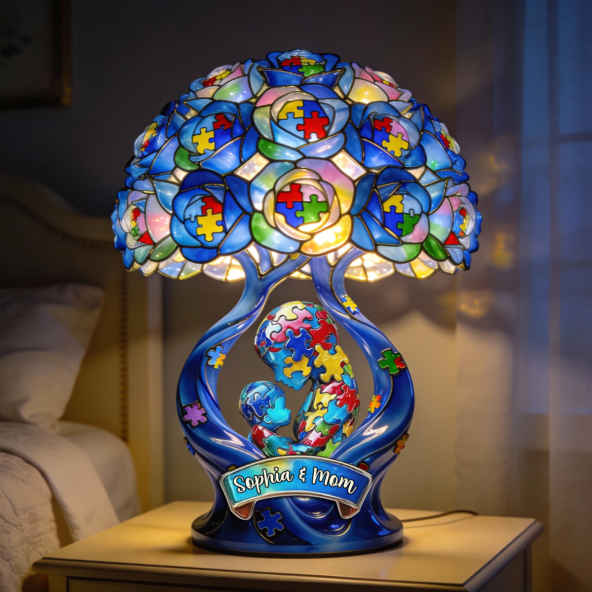 Strong Mama Best Gift For Mom - Personalized Autism Awareness Acrylic LED Night Light