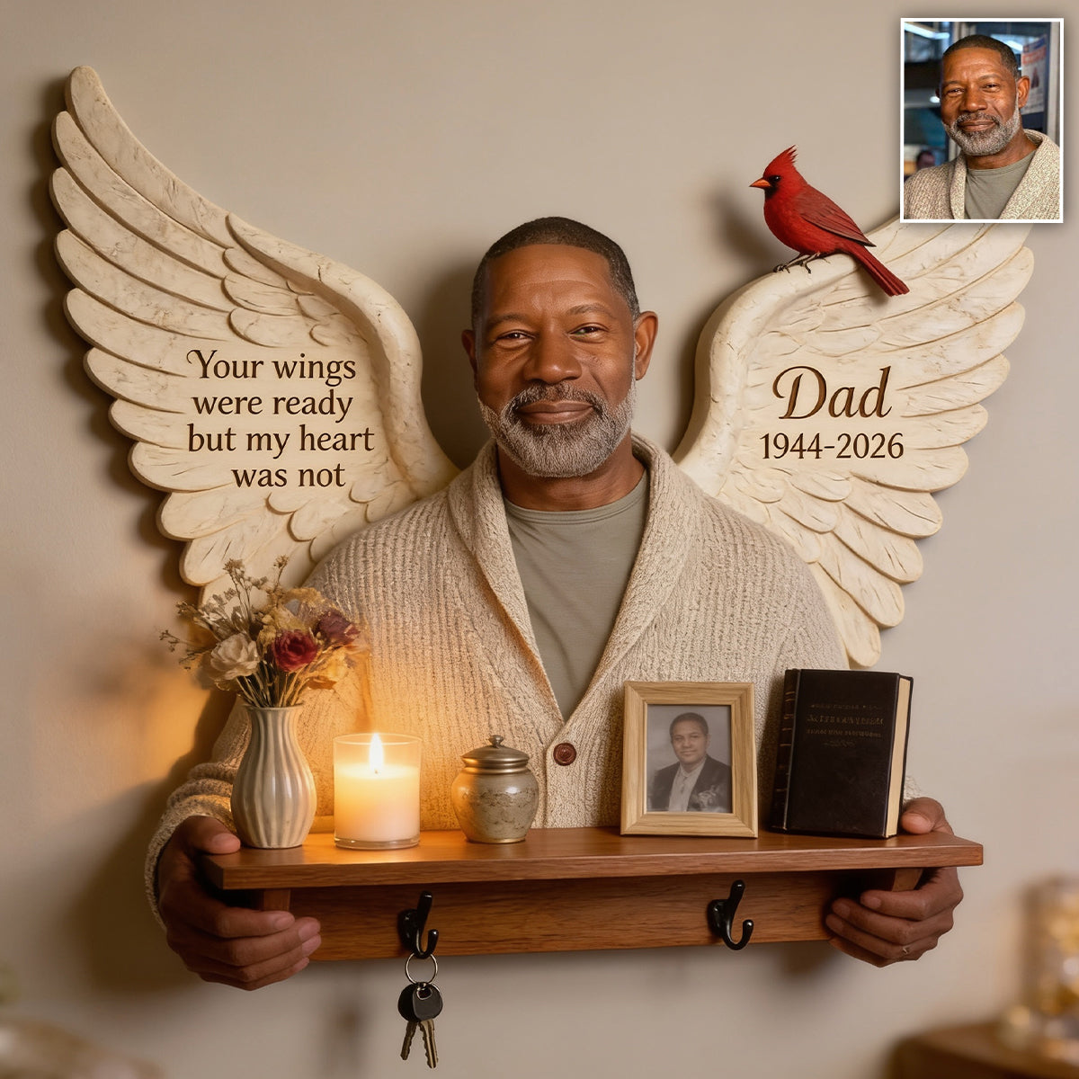 Your Wings Were Ready - Personalized Memorial Wooden Floating Shelf
