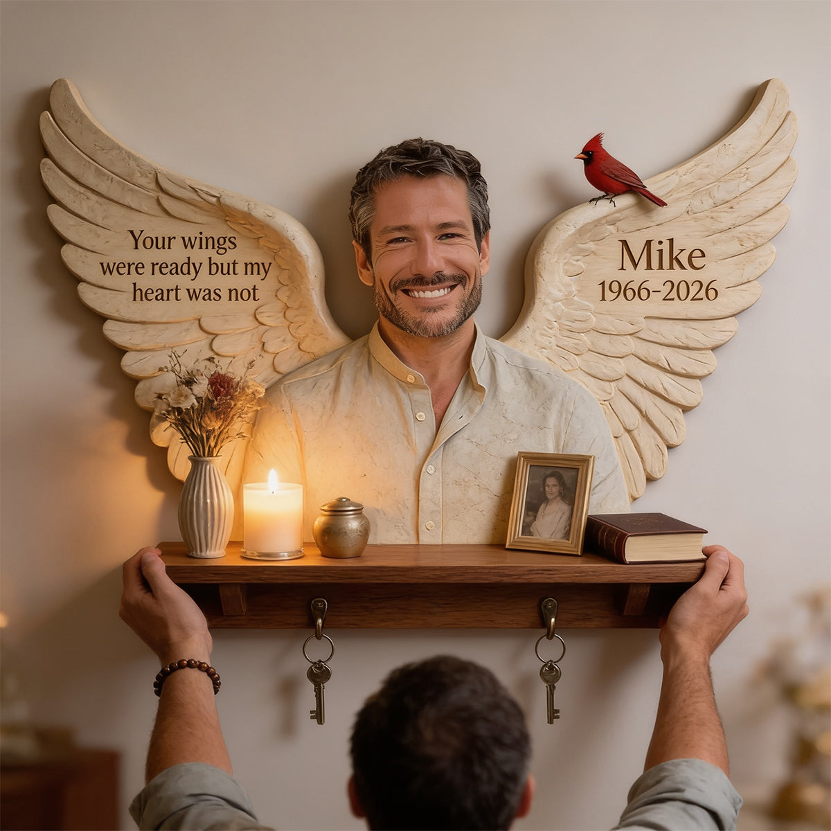 Your Wings Were Ready - Personalized Memorial Wooden Floating Shelf