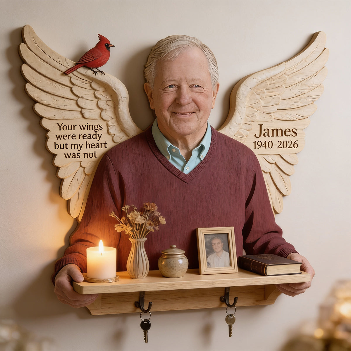 Your Wings Were Ready - Personalized Memorial Wooden Floating Shelf
