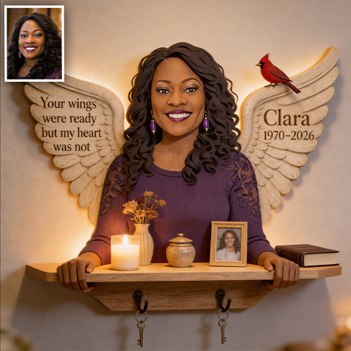 Your Wings Were Ready - Personalized Memorial Wooden Floating Shelf