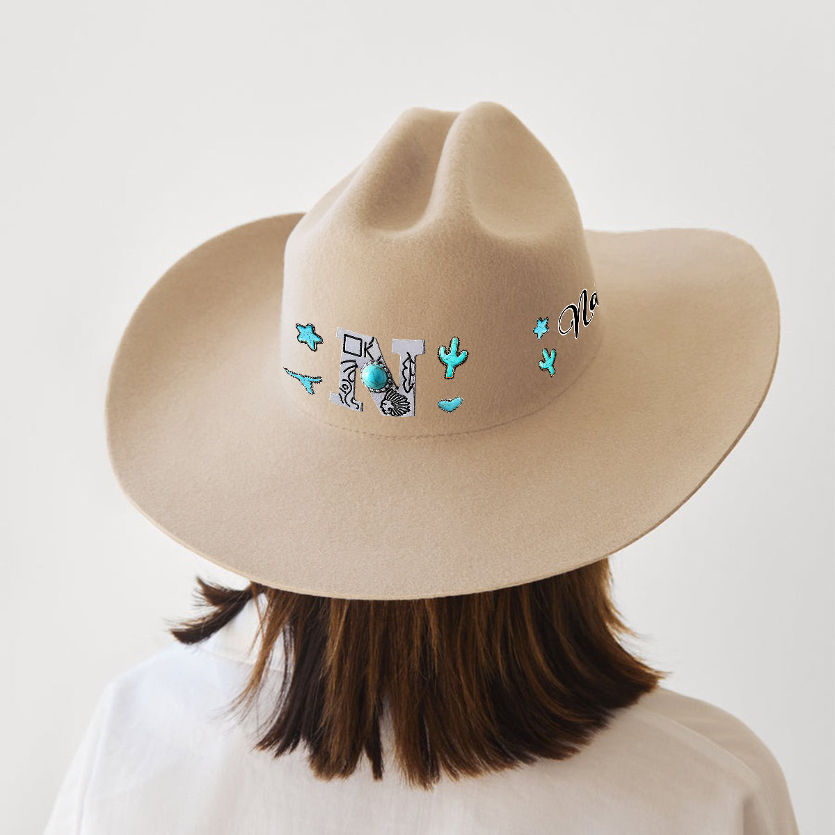 Western Style Initial Letter - Personalized Cowgirl Wide Brim Cowboy Hat