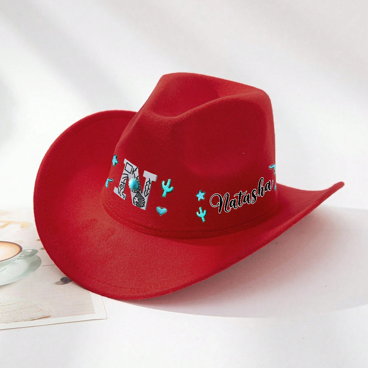 Western Style Initial Letter - Personalized Cowgirl Wide Brim Cowboy Hat