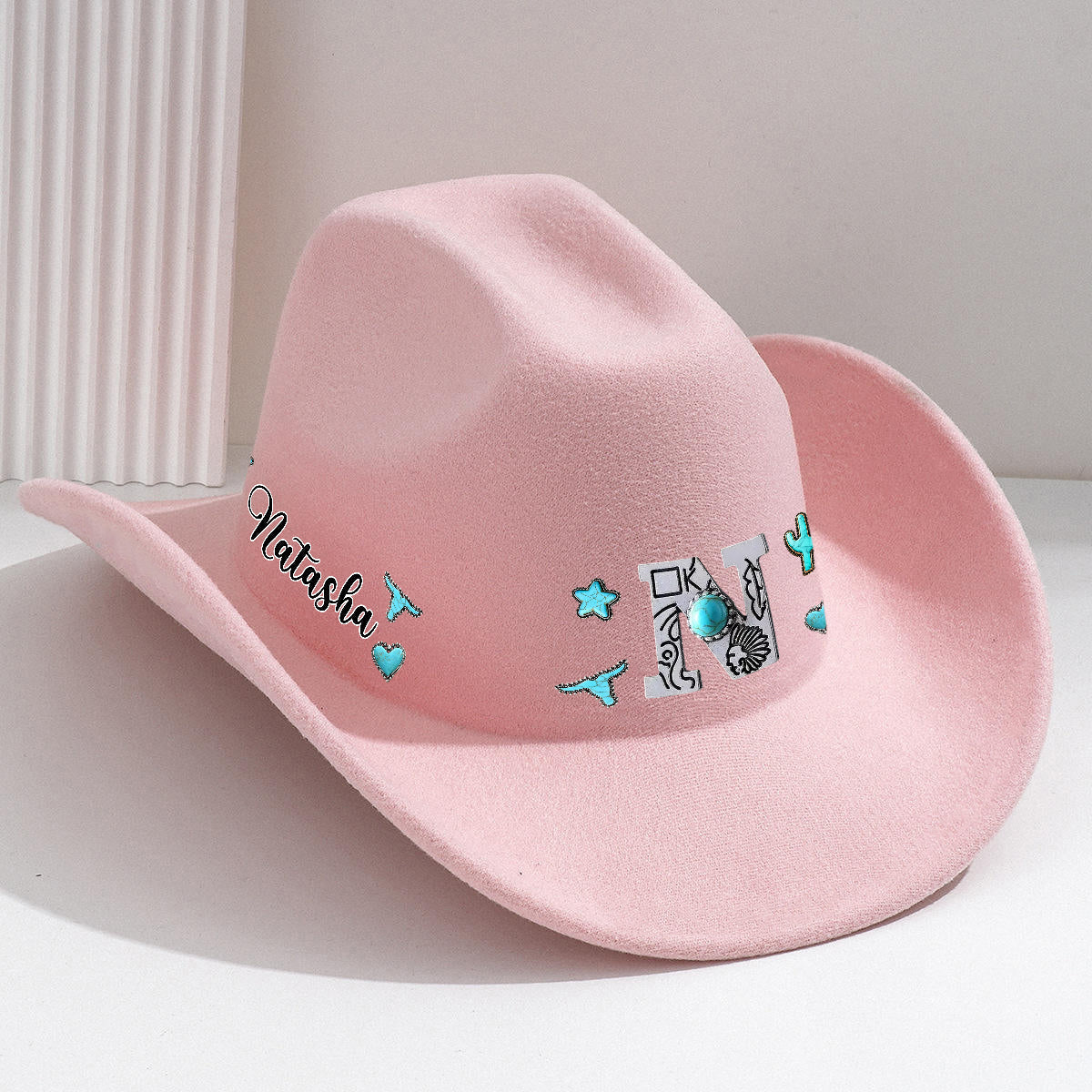 Western Style Initial Letter - Personalized Cowgirl Wide Brim Cowboy Hat