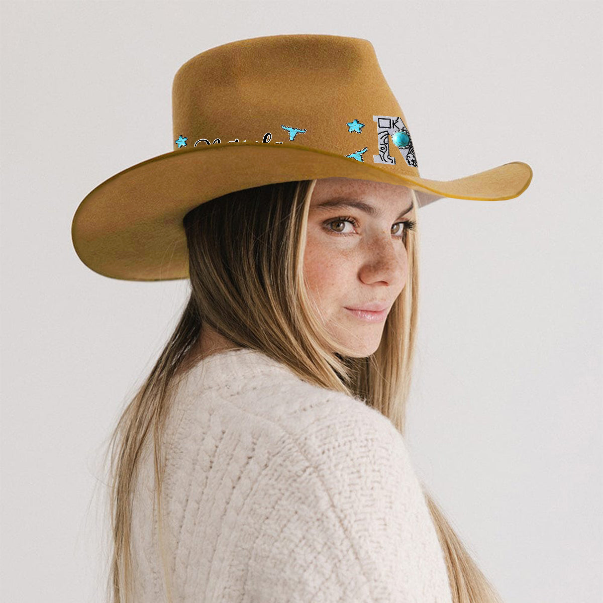 Western Style Initial Letter - Personalized Cowgirl Wide Brim Cowboy Hat