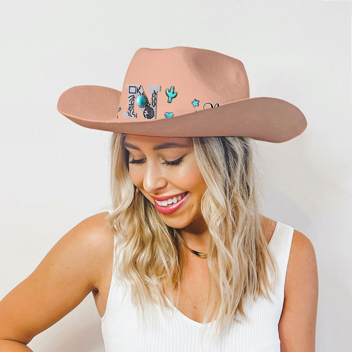 Western Style Initial Letter - Personalized Cowgirl Wide Brim Cowboy Hat