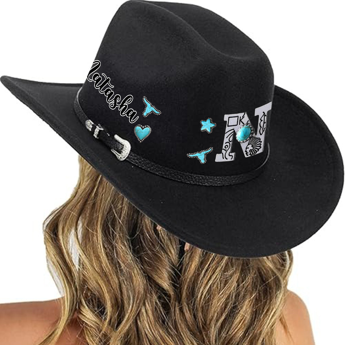 Western Style Initial Letter - Personalized Cowgirl Wide Brim Cowboy Hat