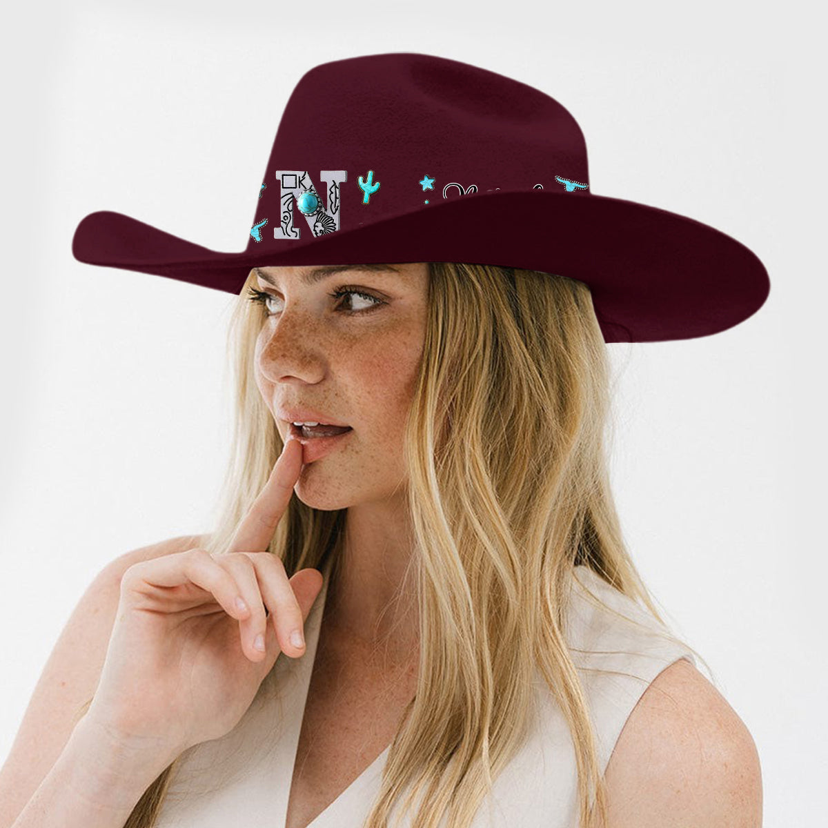 Western Style Initial Letter - Personalized Cowgirl Wide Brim Cowboy Hat