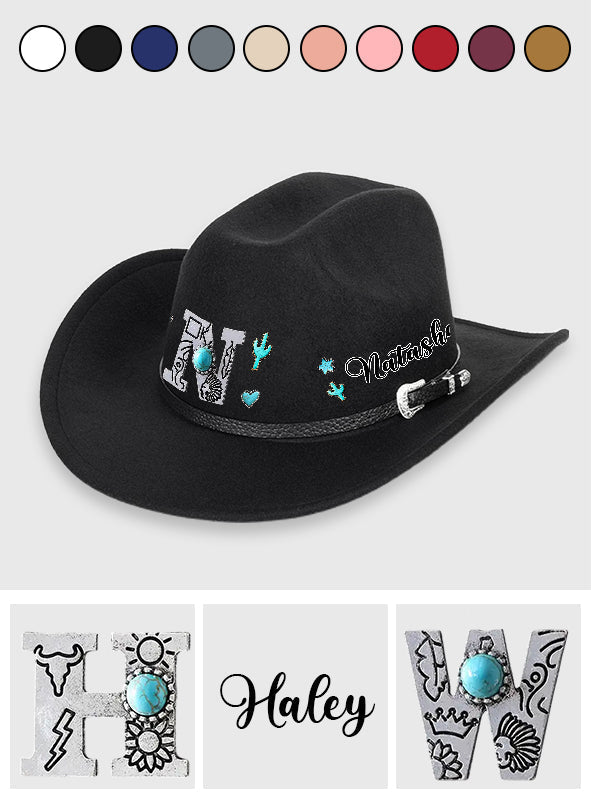 Western Style Initial Letter - Personalized Cowgirl Wide Brim Cowboy Hat