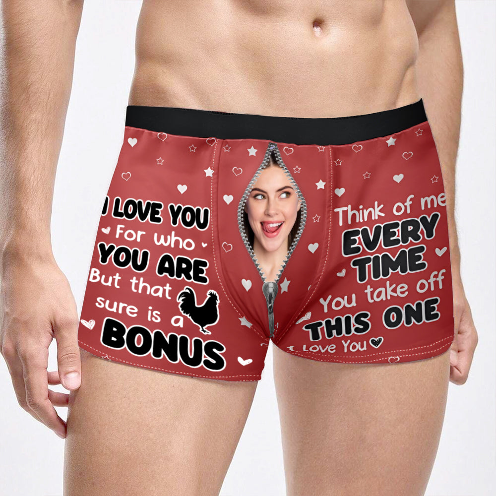 "Think of Me Every Time You Take Off These – Romantic and Funny Personalized Boxer Briefs for Him"