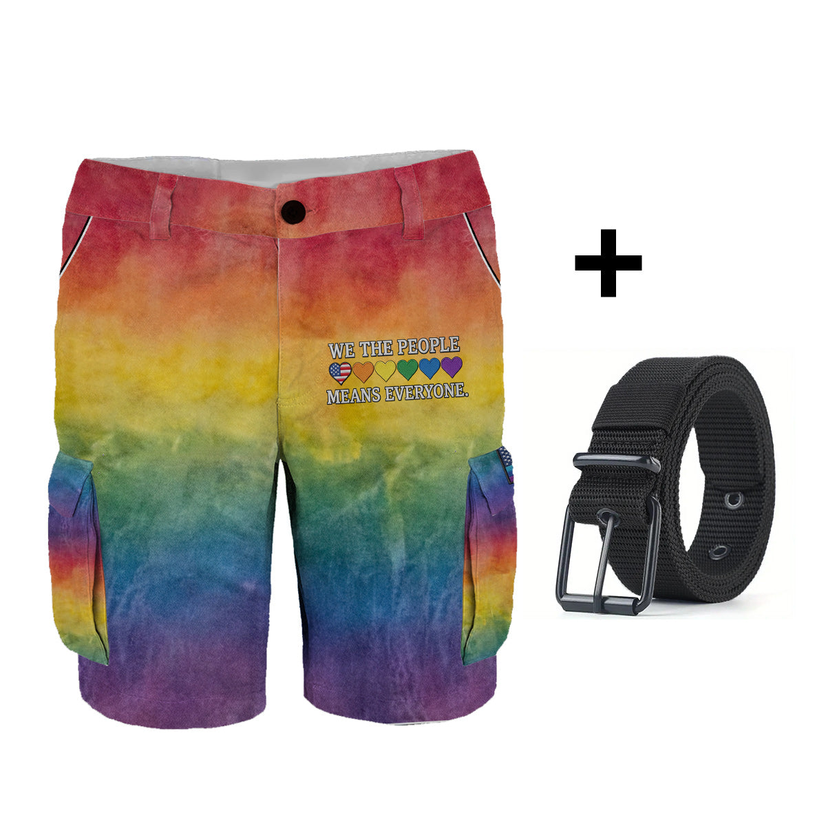 We The People Means Everyone - Personalized LGBT Support Cargo Shorts With Belt
