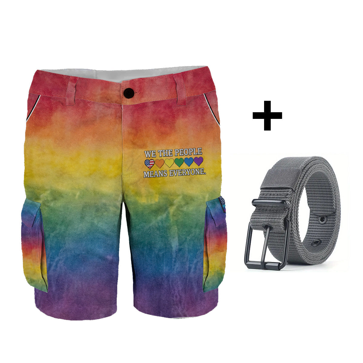 We The People Means Everyone - Personalized LGBT Support Cargo Shorts With Belt