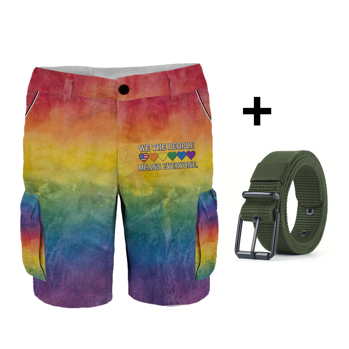 We The People Means Everyone - Personalized LGBT Support Cargo Shorts With Belt