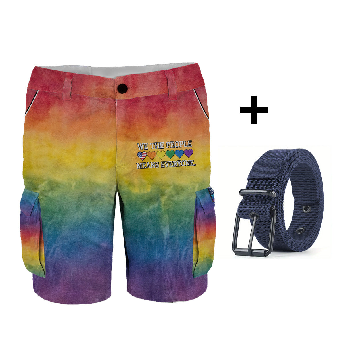 We The People Means Everyone - Personalized LGBT Support Cargo Shorts With Belt