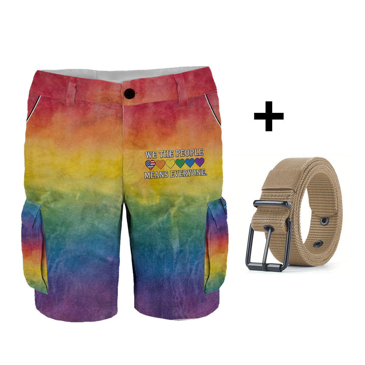 We The People Means Everyone - Personalized LGBT Support Cargo Shorts With Belt