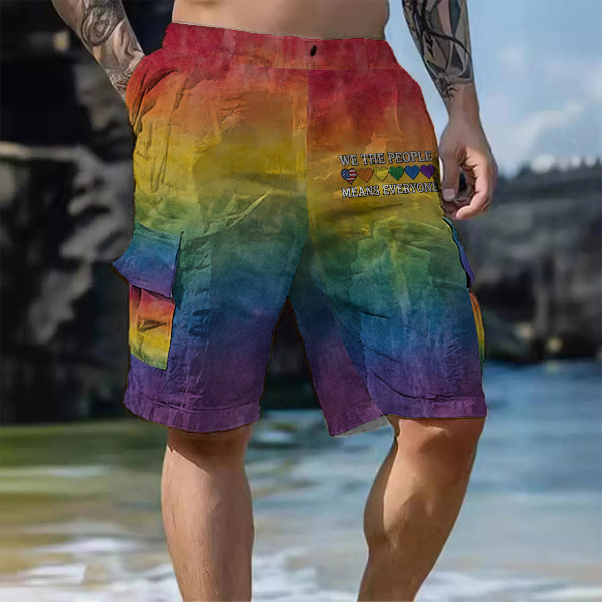 We The People Means Everyone - Personalized LGBT Support Cargo Shorts With Belt