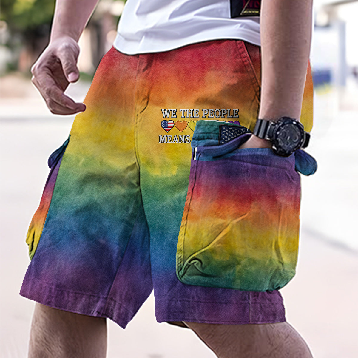 We The People Means Everyone - Personalized LGBT Support Cargo Shorts With Belt