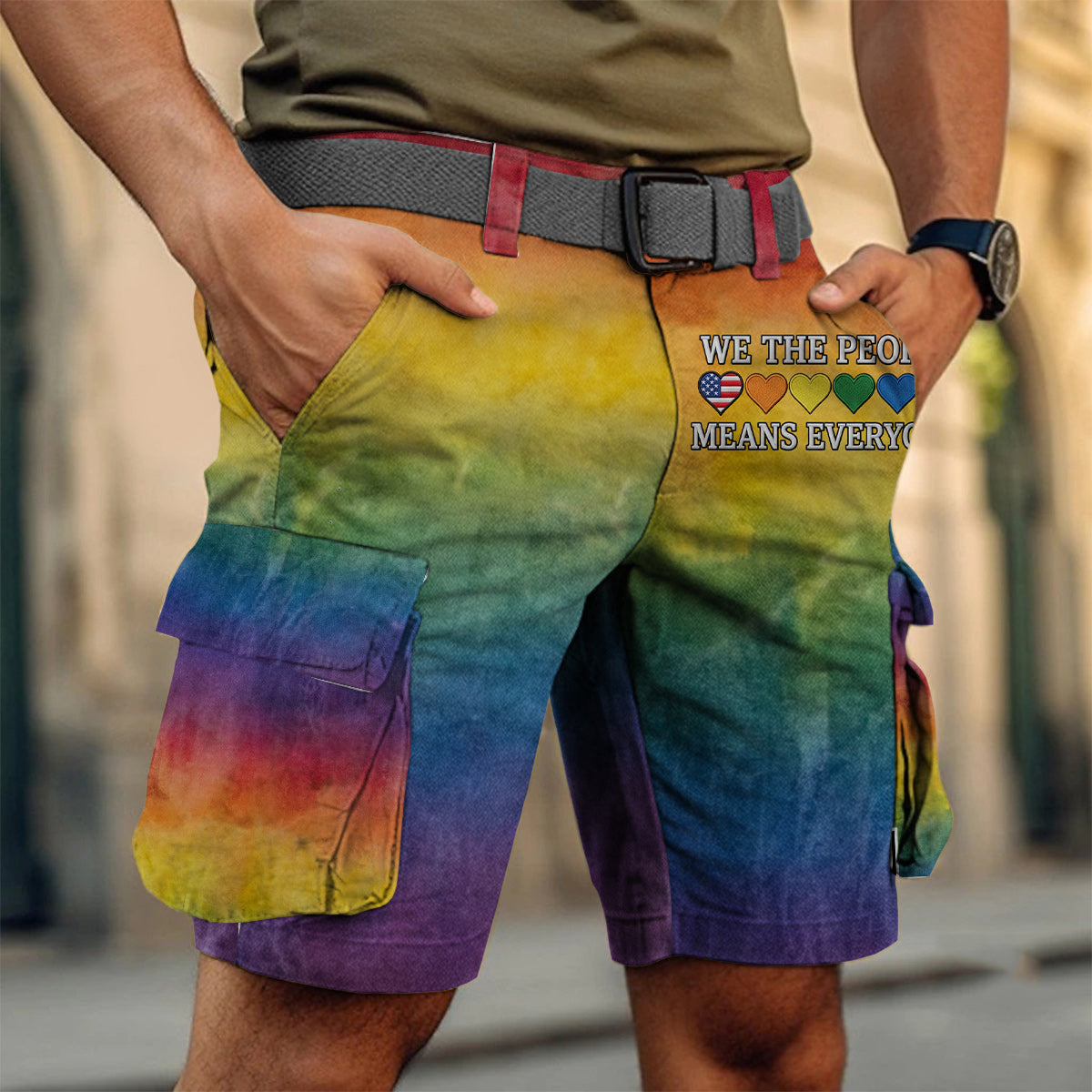 We The People Means Everyone - Personalized LGBT Support Cargo Shorts With Belt