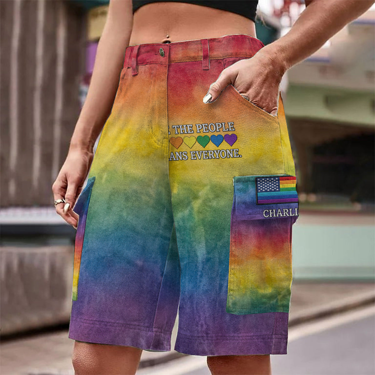 We The People Means Everyone - Personalized LGBT Support Cargo Shorts With Belt