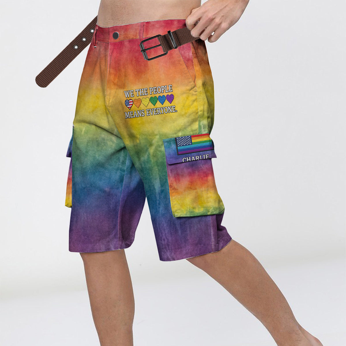 We The People Means Everyone - Personalized LGBT Support Cargo Shorts With Belt