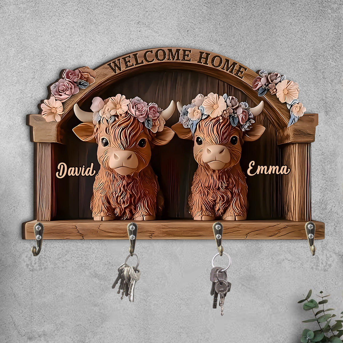 Welcome Home - Personalized Highland Cow Custom Shaped Key Rack