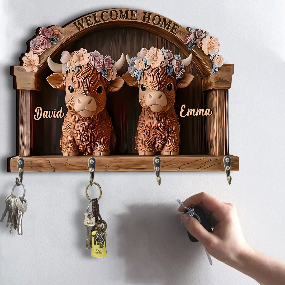 Welcome Home - Personalized Highland Cow Custom Shaped Key Rack