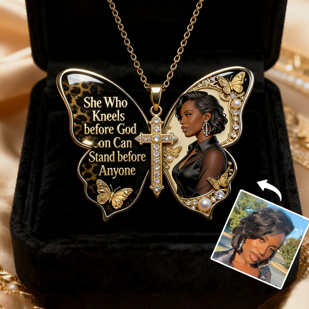 She Who Kneels Before God Can Stand Before Anyone - Personalized African American Shaped Metal Pendant Necklace
