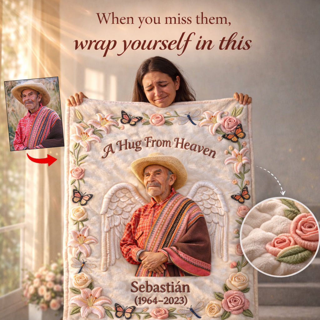 Memorial Gift, A Hug From Heaven - Personalized Memorial Blanket