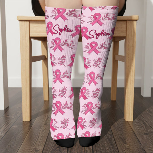 Pink Ribbon Breast Cancer Awareness - Personalized Breast Cancer Awareness Socks