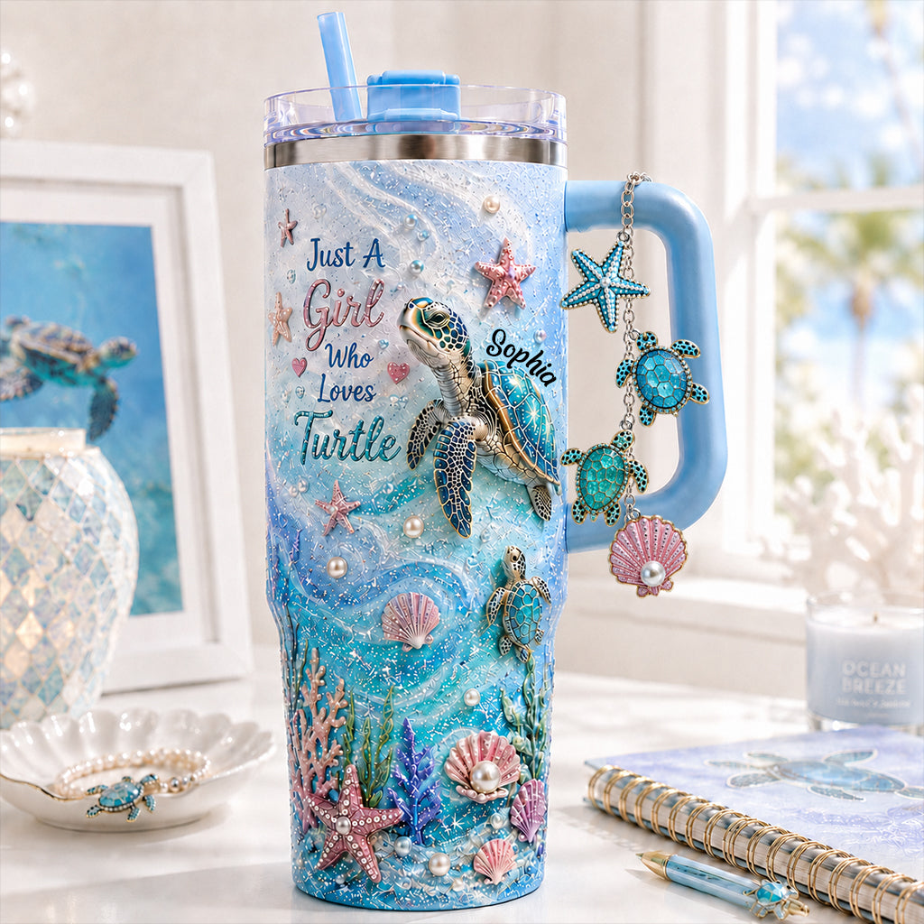 Love Turtle - Personalized Turtle Handle Tumbler With Charms