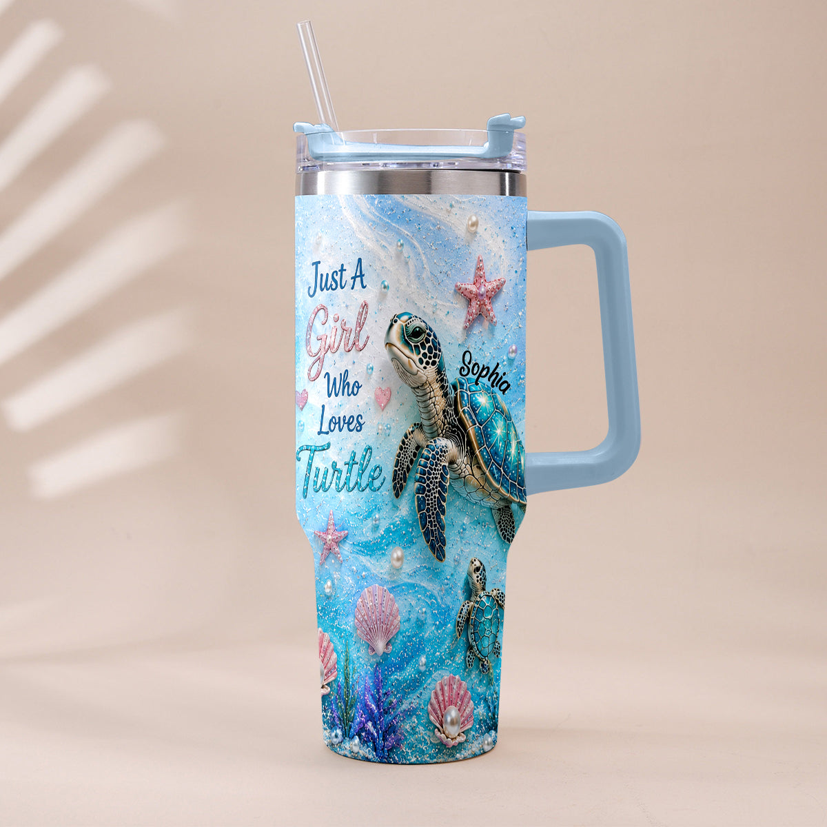 Love Turtle - Personalized Turtle Handle Tumbler With Charms