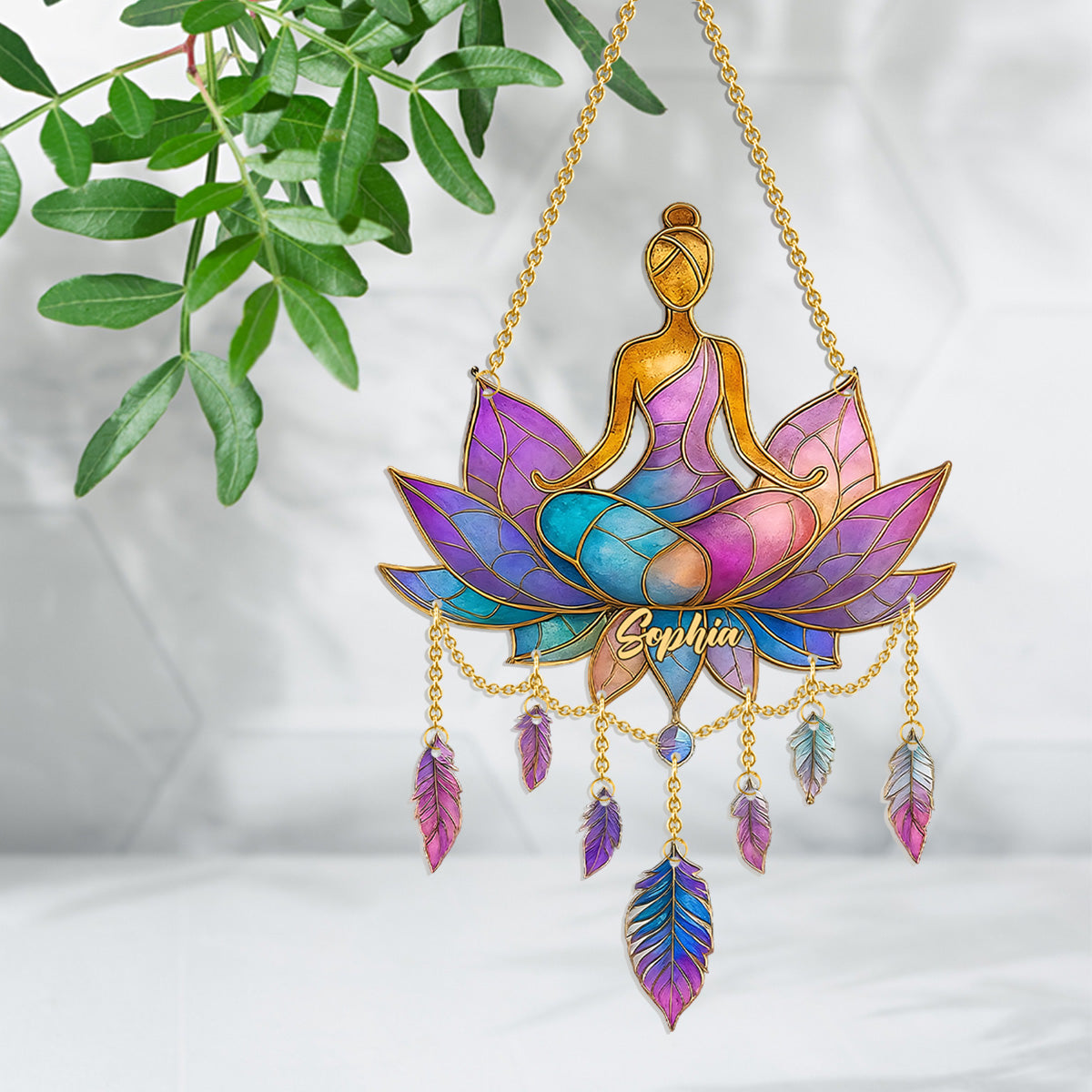 Meditation Time - Personalized Yoga Window Hanging Suncatcher With Charms