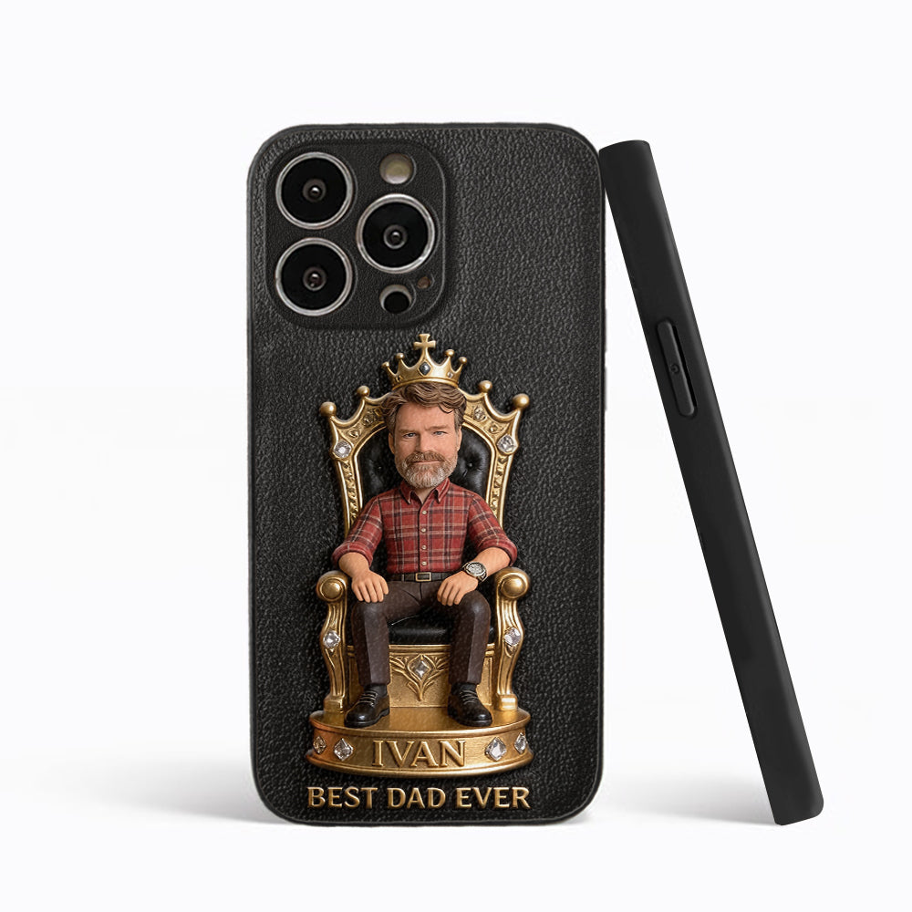 The King Dad - Personalized Father 3D Embossed Leather Phone Case