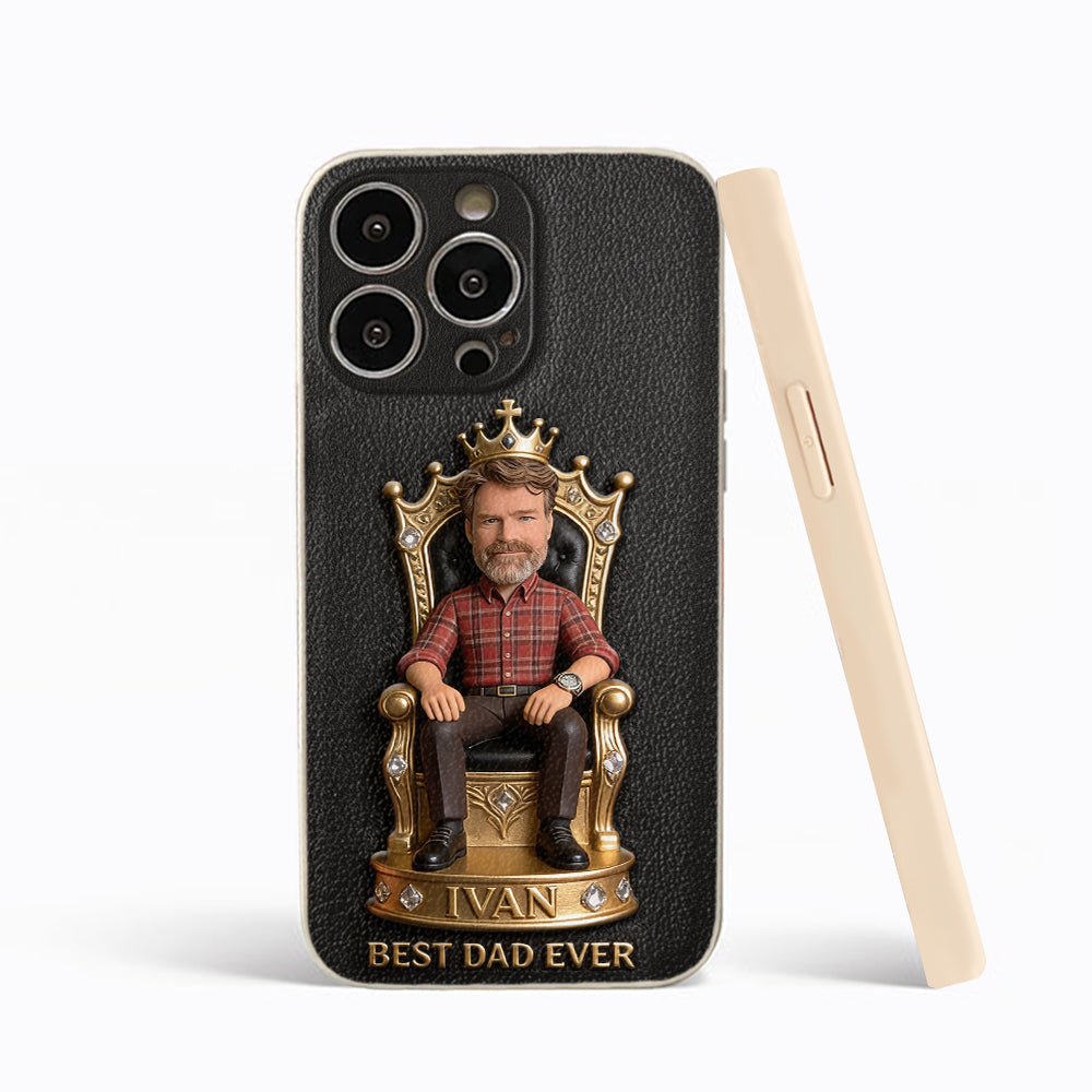 The King Dad - Personalized Father 3D Embossed Leather Phone Case